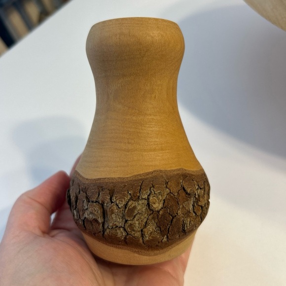 Handmade Live Edge Wood Bud Vase Turned Signed Natural Organic Rustic 5” Tall - Picture 4 of 5